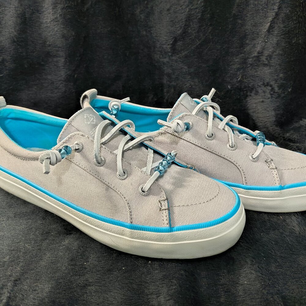 Grey and Blue Sperry Beaded Top Sliders Size 7.5 (335)